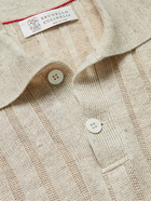 Brunello Cucinelli - Ribbed Striped Linen and Cotton-Blend Polo Shirt - Neutrals