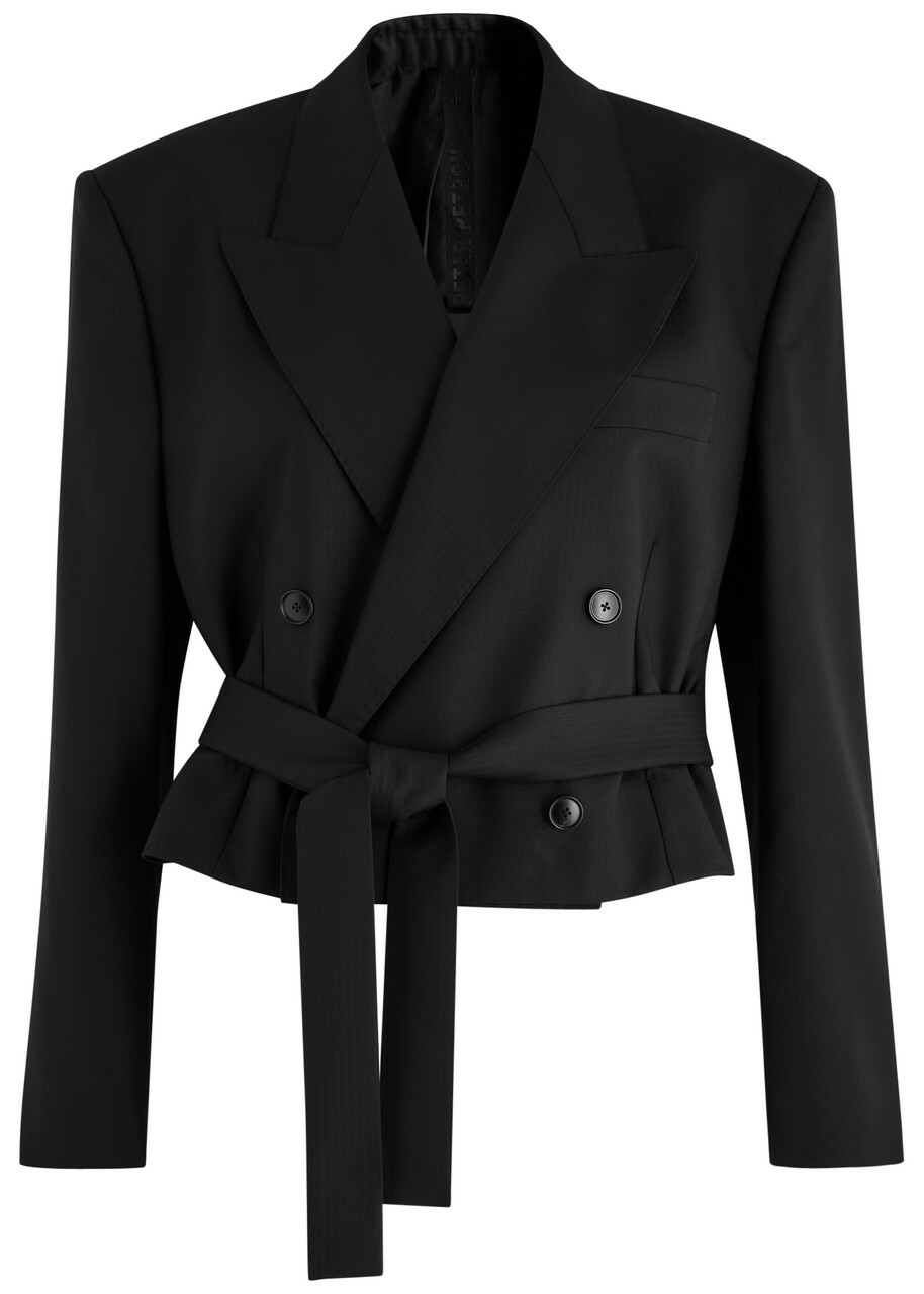 Petar Petrov The Everyman Cropped Belted Wool Blazer Black