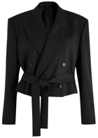 Petar Petrov The Everyman Cropped Belted Wool Blazer Black