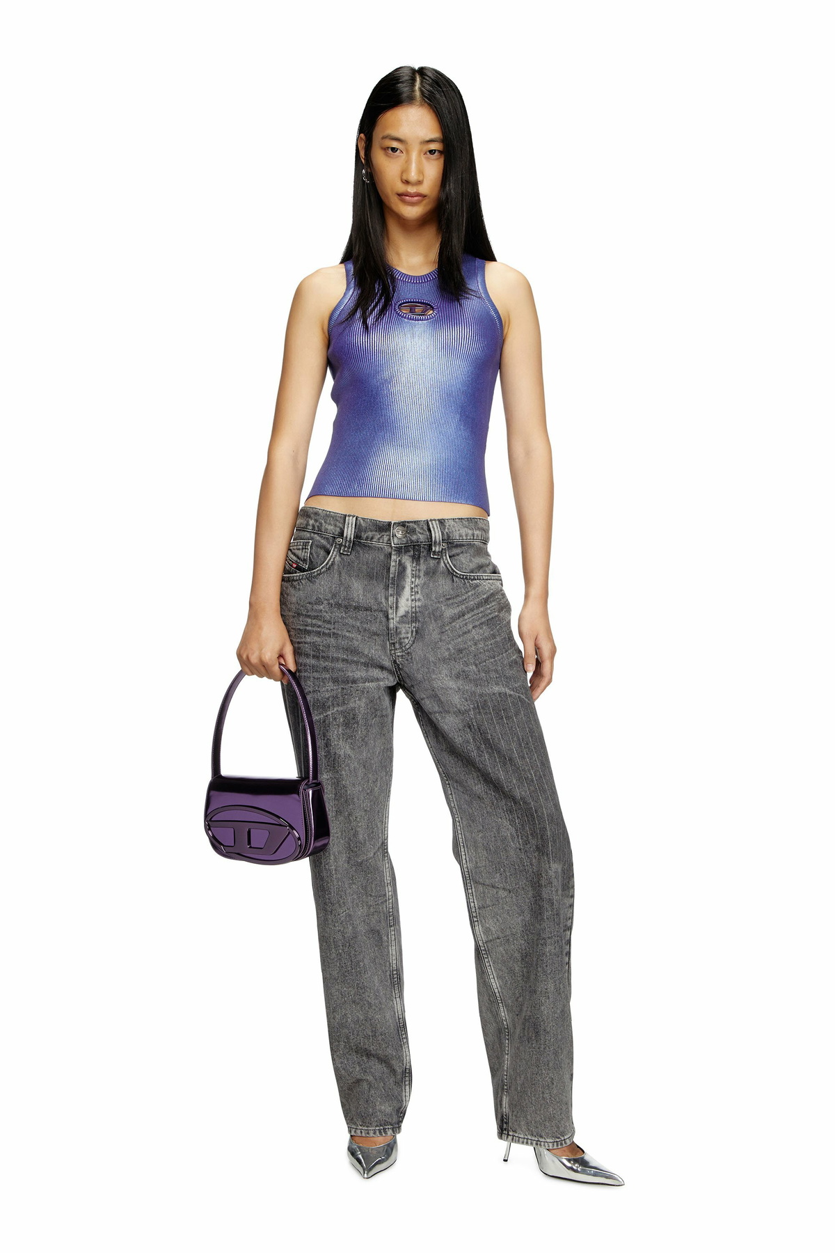 Diesel 1DR-Iconic shoulder bag in mirrored leather - Shoulder Bags Womens in Violet