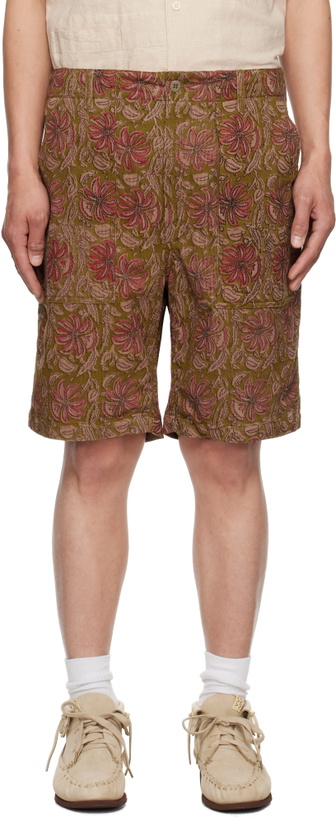 Photo: Engineered Garments Khaki & Burgundy Corduroy Fatigue Shorts