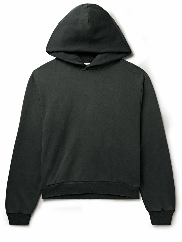 Photo: Acne Studios - Franziska Garment-Dyed Distressed Logo-Print Cotton-Blend Jersey Hoodie - Black