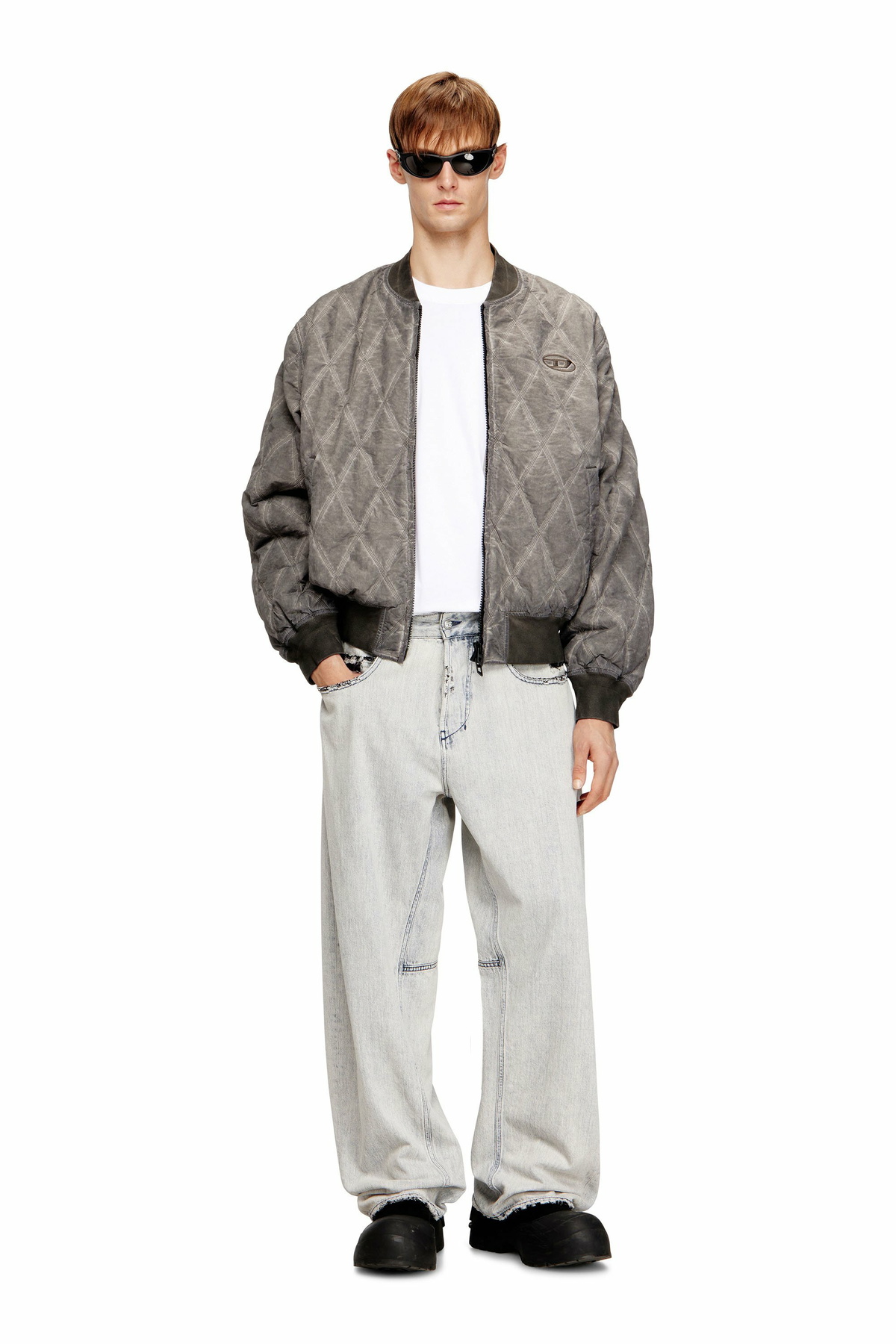 Diesel Padded argyle-quilted bomber jacket - Jackets Mens in Grey