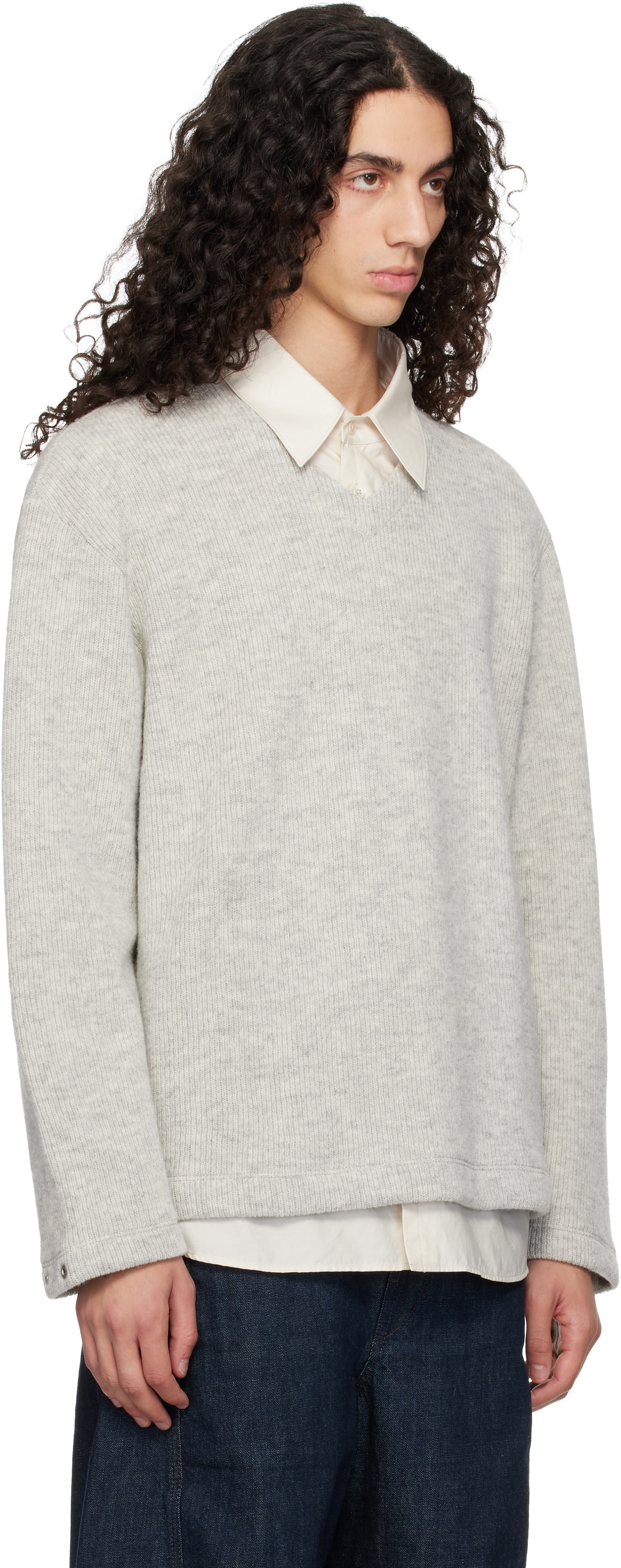 Lady White Co. Gray V-Neck Snap Sweater