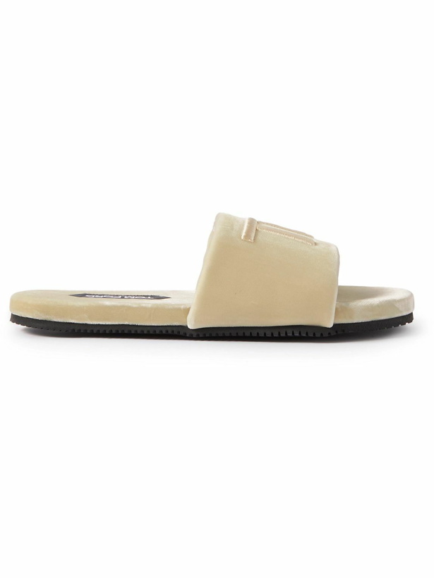 Photo: TOM FORD - Harrison Logo-Embroidered Velvet Slides - Neutrals