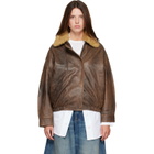 R13 Brown Removable Collar Leather Bomber Jacket