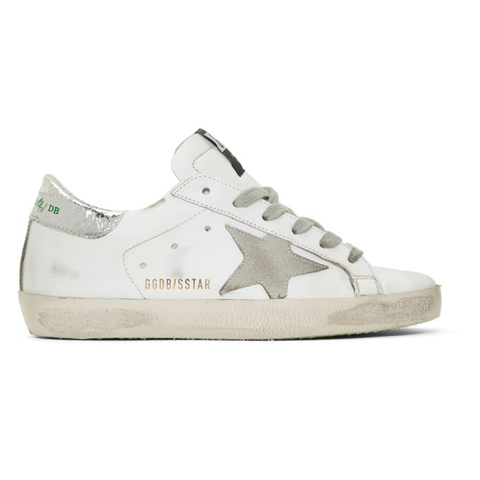 Golden Goose White and Green Superstar Sneakers Golden Goose Deluxe Brand