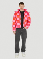 Gradient Damier Puffer Jacket in Pink