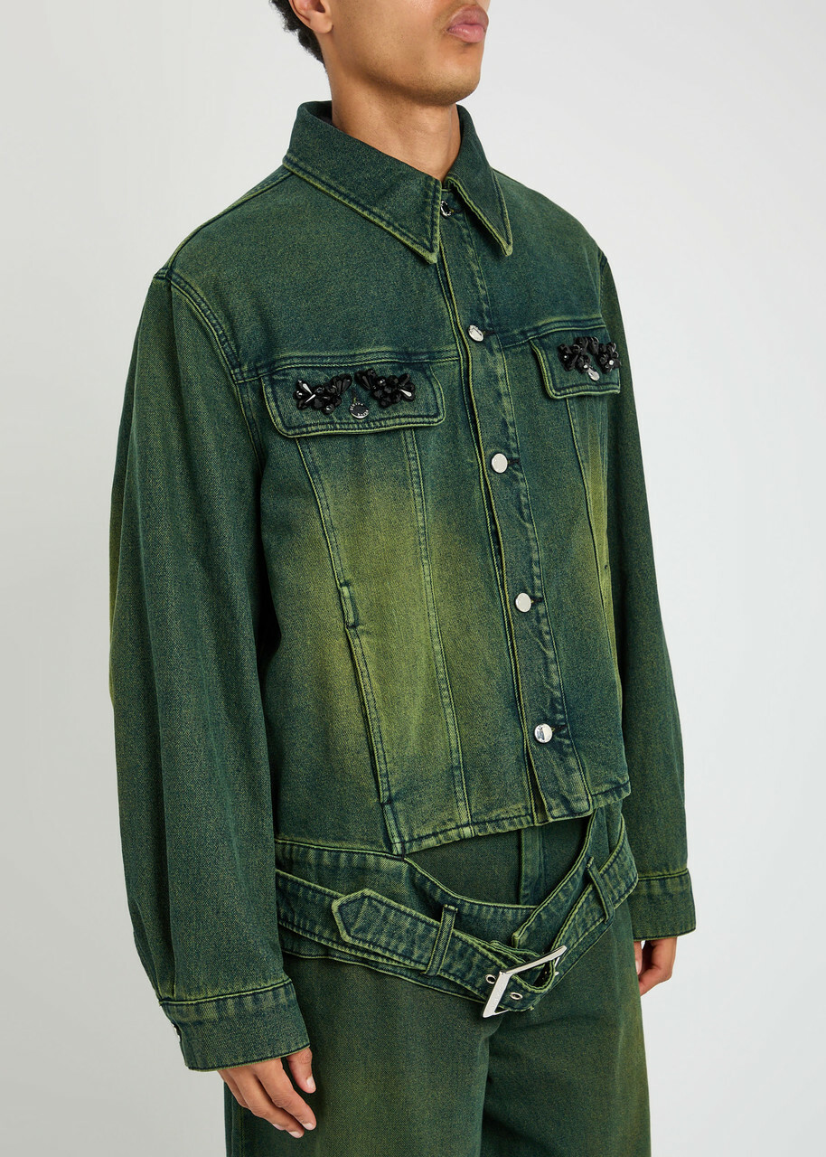 Simone Rocha Crystal-embellished Denim Jacket Green