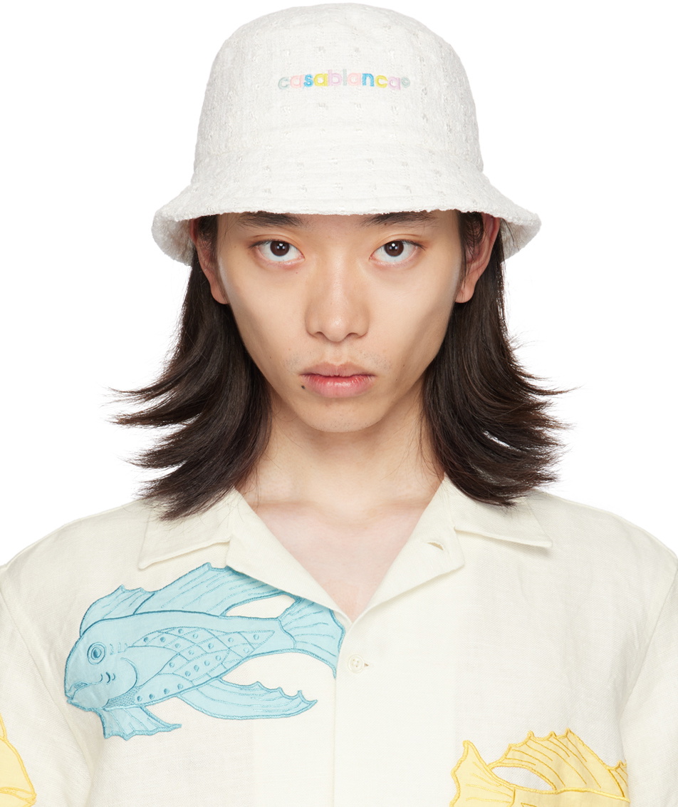 Off-White Embroidered Bucket Hat by Casablanca on Sale