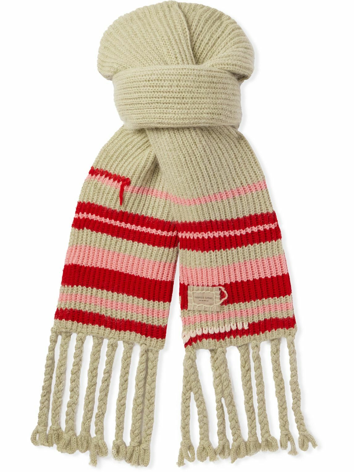 Federico Curradi - Fringed Striped Ribbed Wool-Blend Scarf