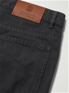 Brunello Cucinelli - Straight-Leg Logo-Embroidered Cotton-Gabardine Trousers - Gray
