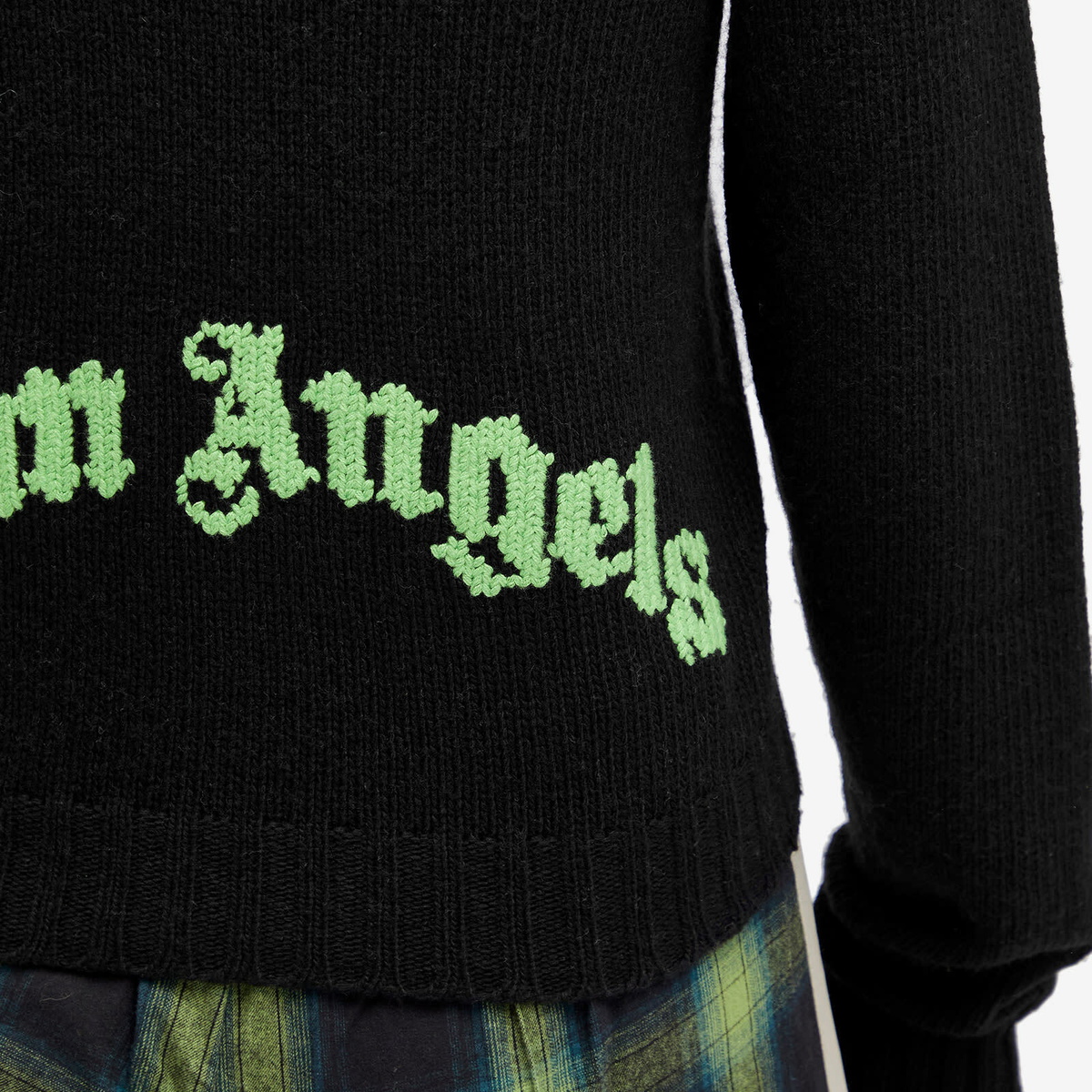Palm Angels Women's Curved Logo Sweater in Black/Lime