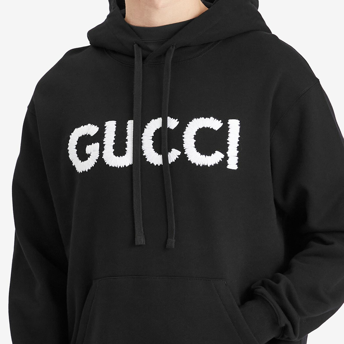 Gucci Men's Embroidered Logo Hoodie in Black