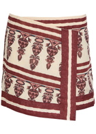 Johanna Ortiz Roots Printed Linen Mini Wrap Skirt Ecru