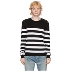 Balmain White and Black Wool Nautical Sweater