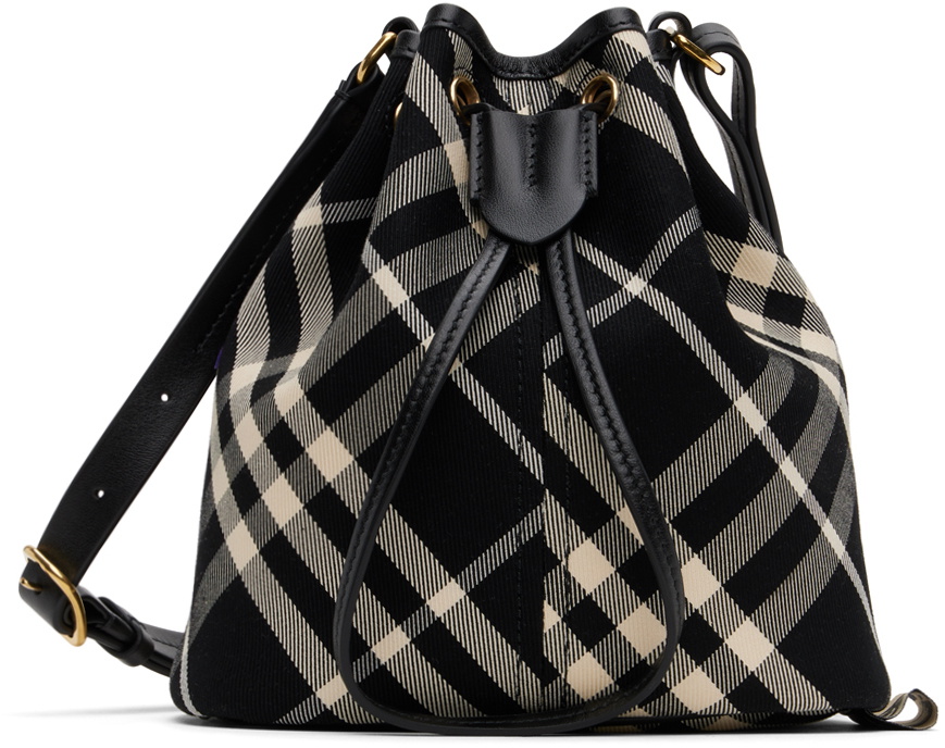 Burberry Black & Off-White Mini Check Bucket Bag Burberry