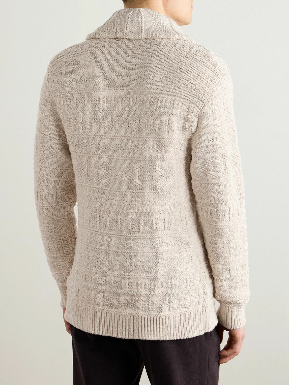 Ralph Lauren Purple label - Shawl-Collar Textured Cotton and Wool-Blend Cardigan - Neutrals