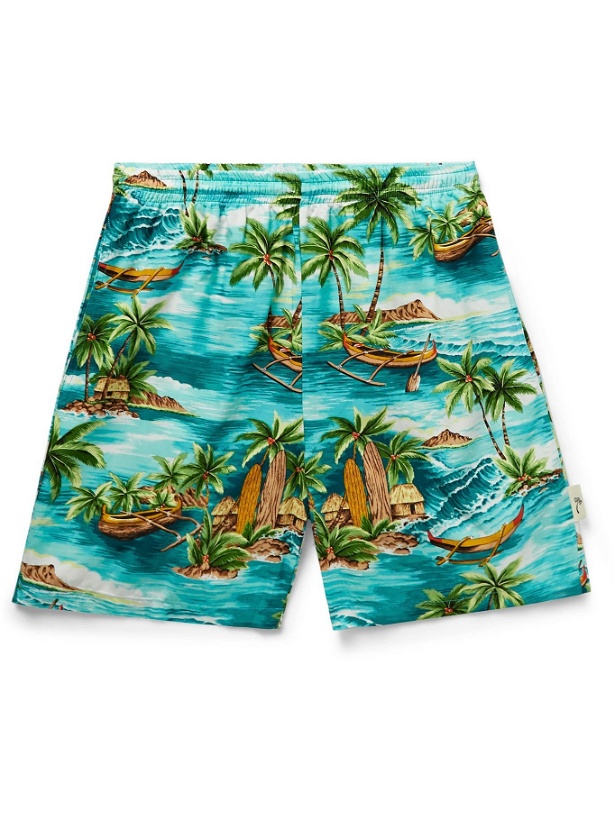Photo: GO BAREFOOT - Outrigger Printed Cotton-Blend Shorts - Blue