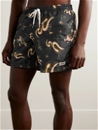 Bather - Straight-Leg Mid-Length Printed Recycled Swim Shorts - Black