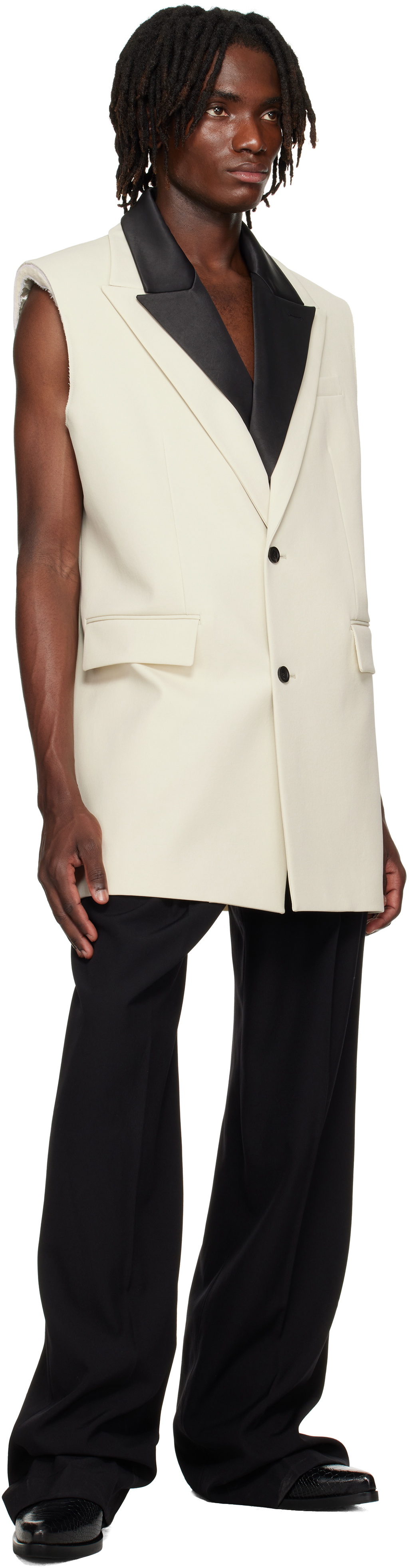 Jean Paul Gaultier SSENSE Exclusive Beige & Black Double Layer Sleeveless Blazer
