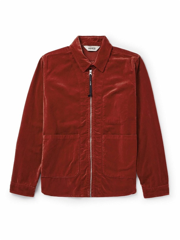 Photo: Aspesi - Cotton-Velvet Zip-Up Overshirt - Red