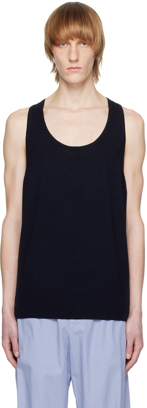 Photo: Dries Van Noten Navy Rib Trim Tank Top