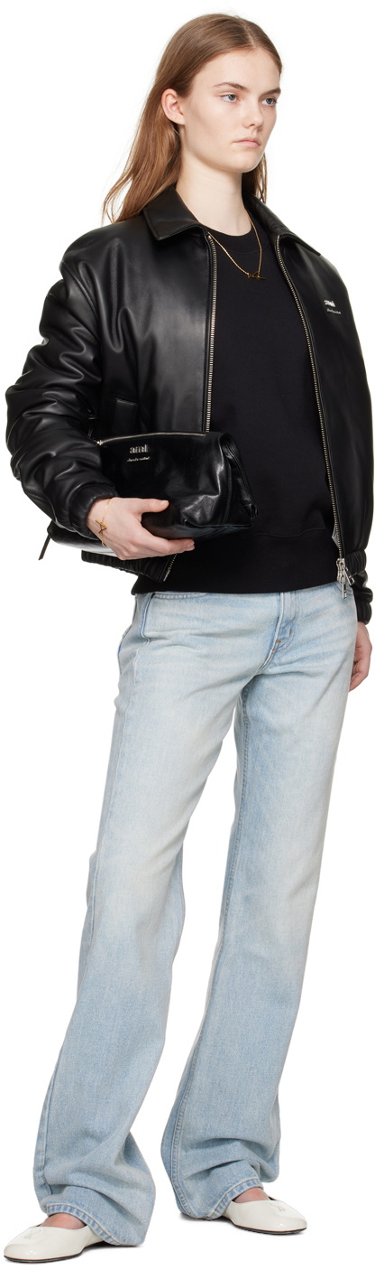 AMI Paris Black Padded Leather Jacket