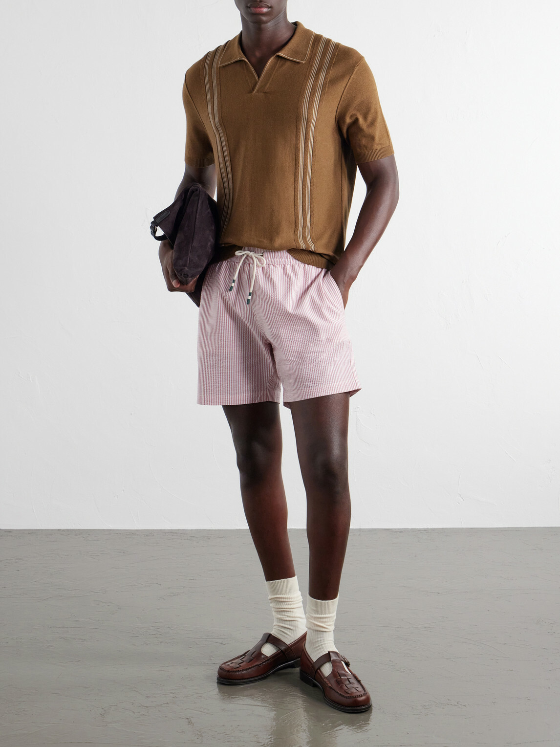 Orlebar Brown - Horton Striped Silk and Organic Cotton-Blend Polo Shirt - Brown