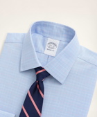 Brooks Brothers Men's Stretch Regent Regular-Fit Dress Shirt, Non-Iron Royal Oxford Ainsley Collar Graph Check | Light Blue
