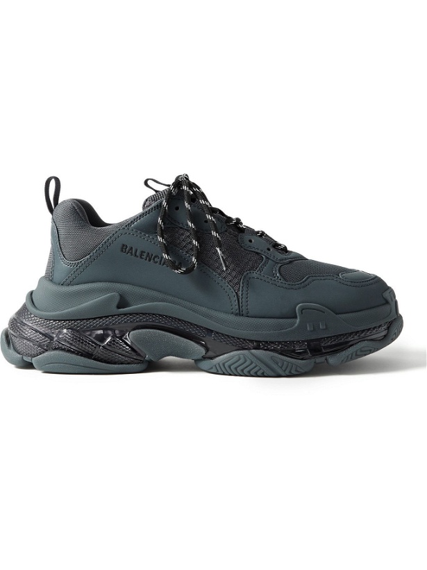 Photo: Balenciaga - Triple S Mesh and Leather Sneakers - Blue