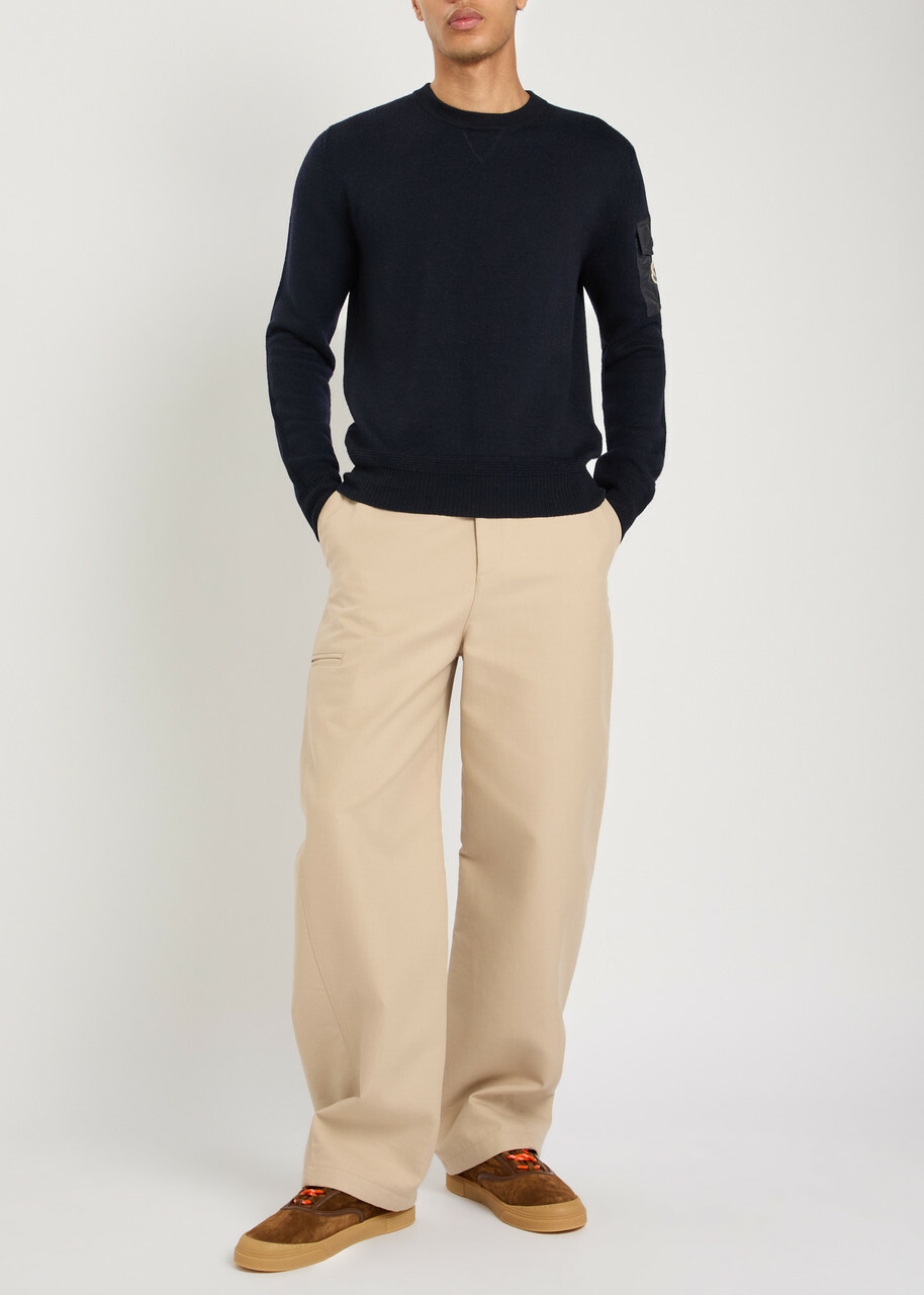 Moncler Sleeve-pocket Wool Jumper Blue