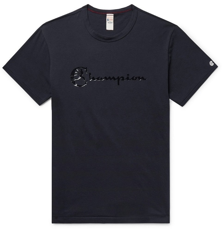 Photo: Todd Snyder Champion - Logo-Print Cotton-Jersey T-Shirt - Midnight blue