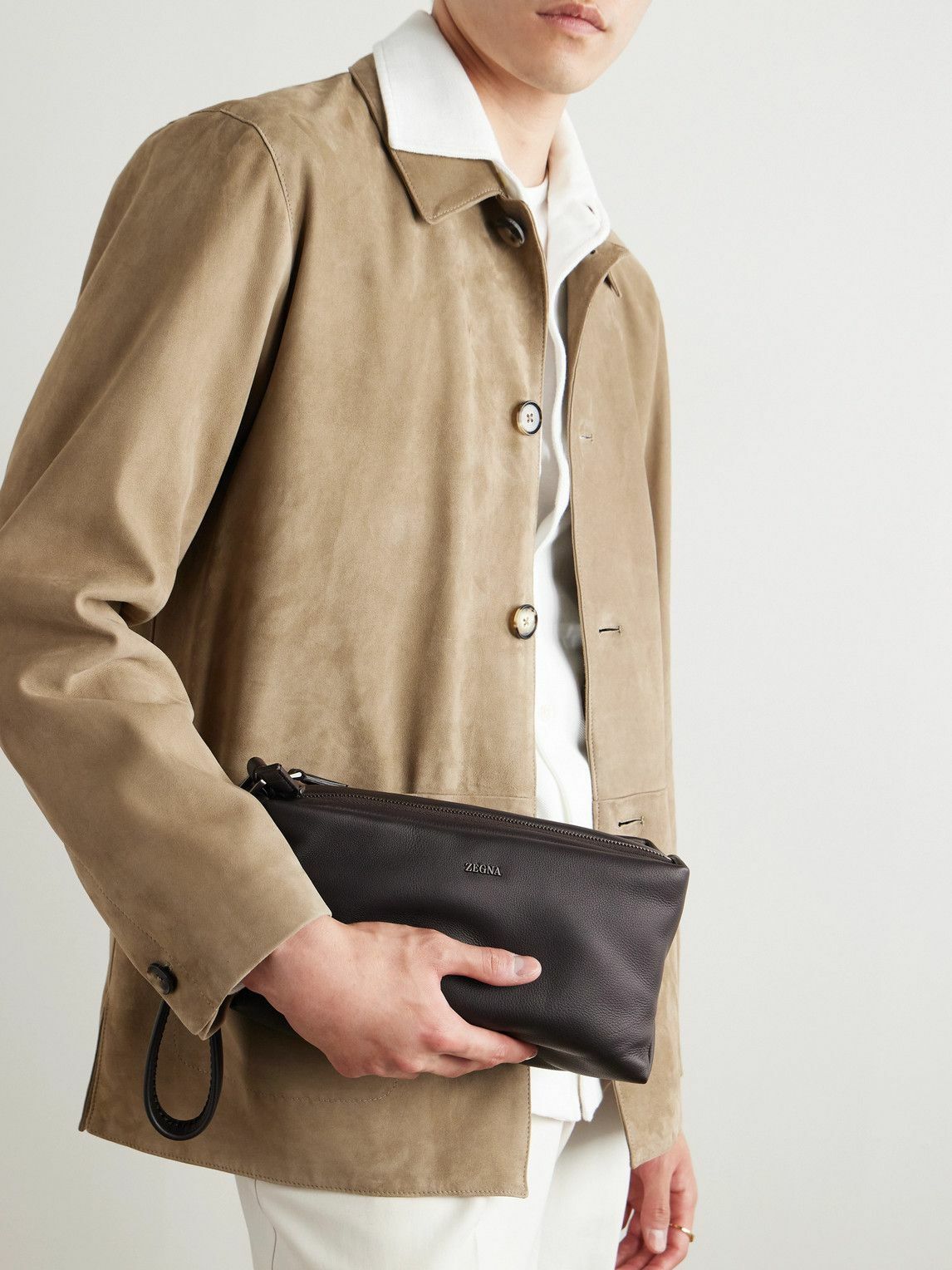 Zegna - Logo-Appliquéd Full-Grain Leather Wash Bag