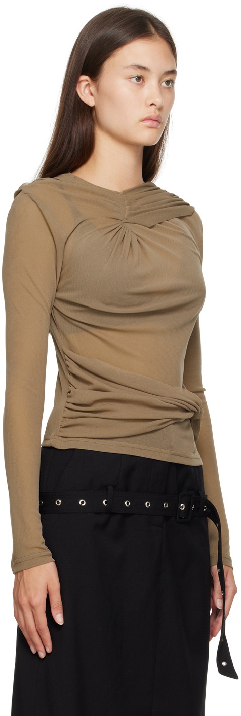 Rokh Brown Knotted Long Sleeve T-Shirt