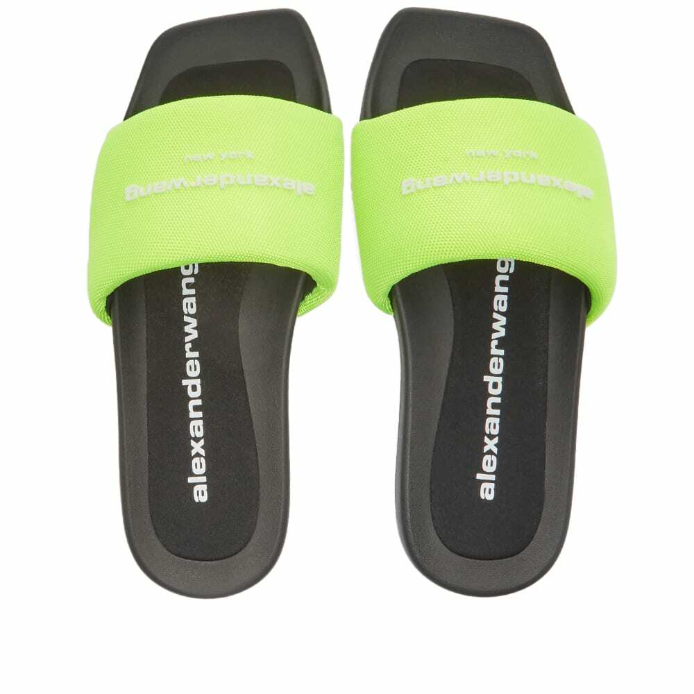 サンダル・ミュール ALEXANDER WANG LOGO POOL SLIDES Alexander Wang Women's Logo Pool Slide in Soft Glowstick