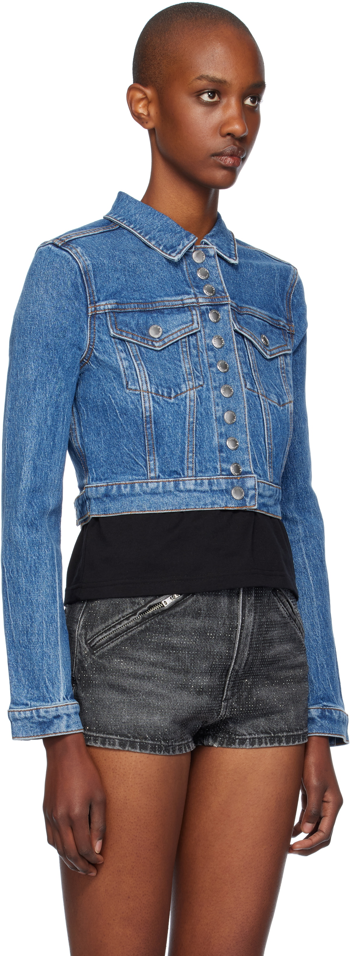 Alexander Wang Blue Cropped Trucker Denim Jacket