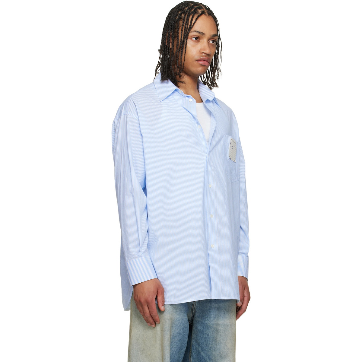 MM6 Maison Margiela Blue Striped Poplin Shirt MM6 Maison Margiela