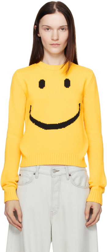 Photo: Moschino Yellow Cotton Blend Pullover Smiley Sweater