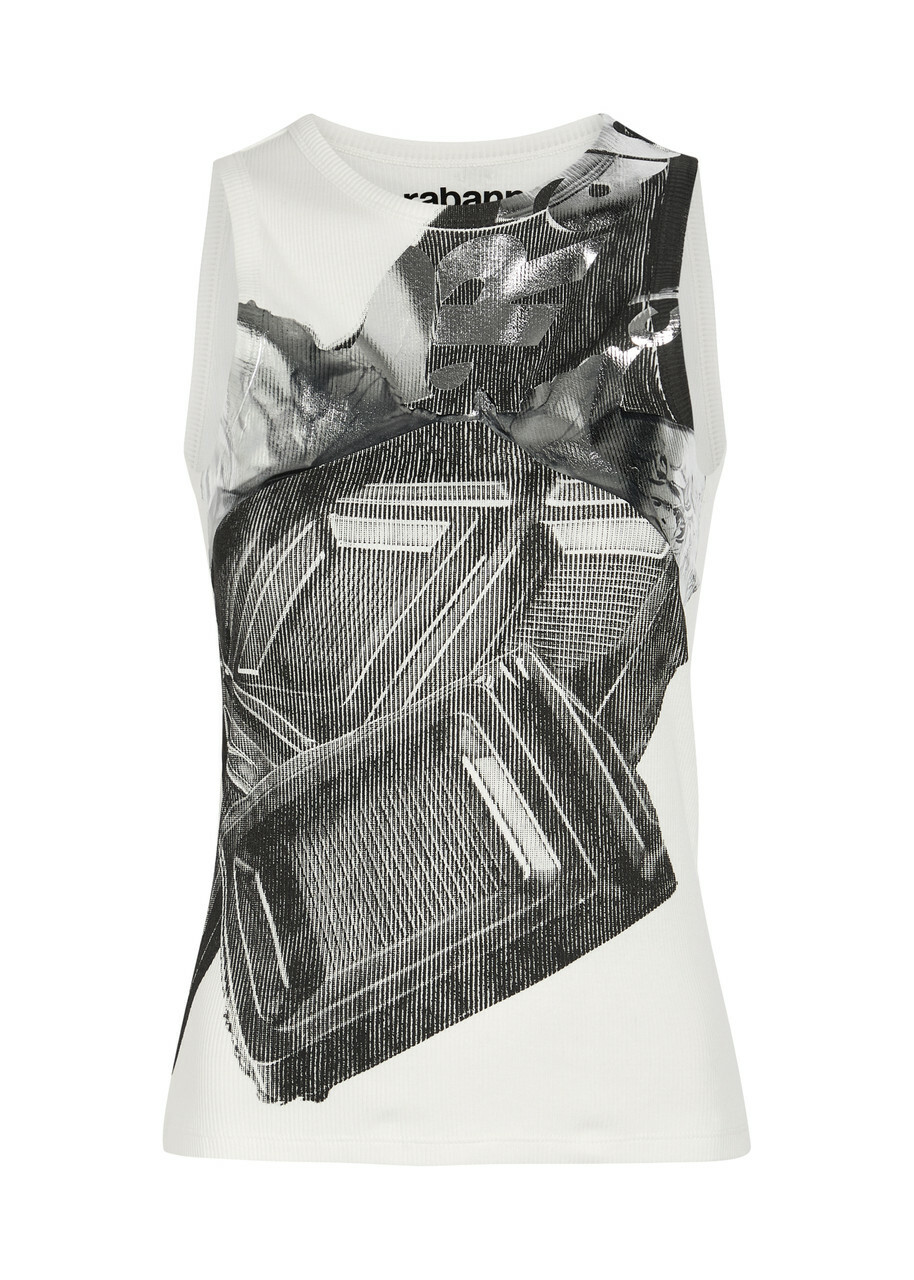 Rabanne Metallic-print Stretch-cotton Tank top White And Black