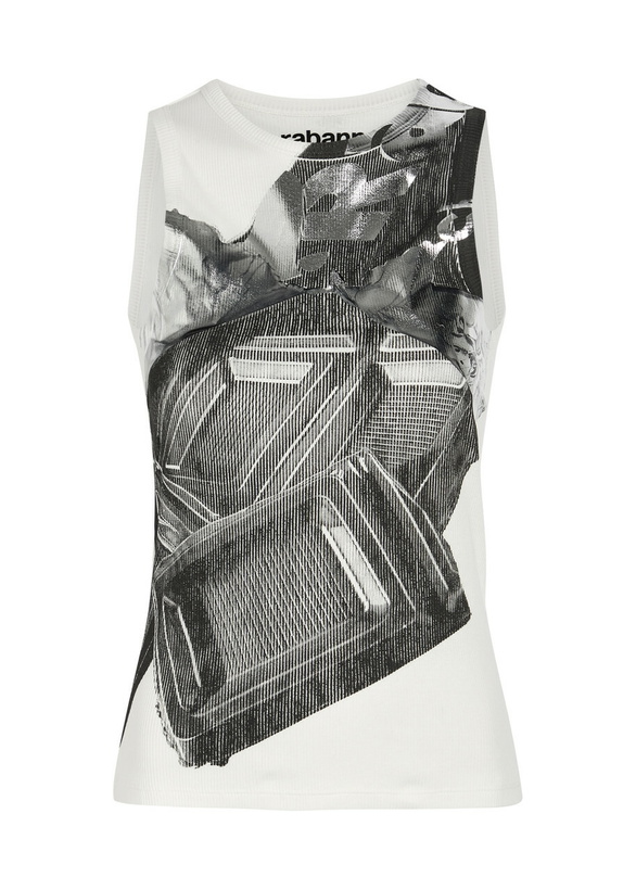 Photo: Rabanne Metallic-print Stretch-cotton Tank top White And Black