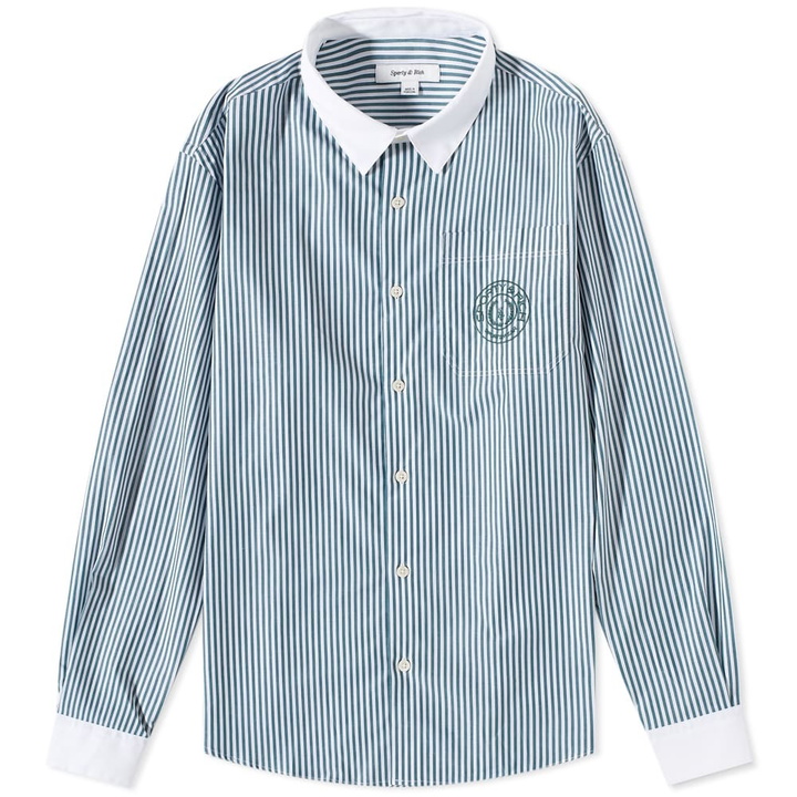 Photo: Sporty & Rich Cara Embroidered Shirt in Forest Stripe