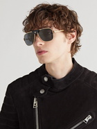 Cartier Eyewear - Aviator-Style Leather-Trimmed Gold-Tone Sunglasses