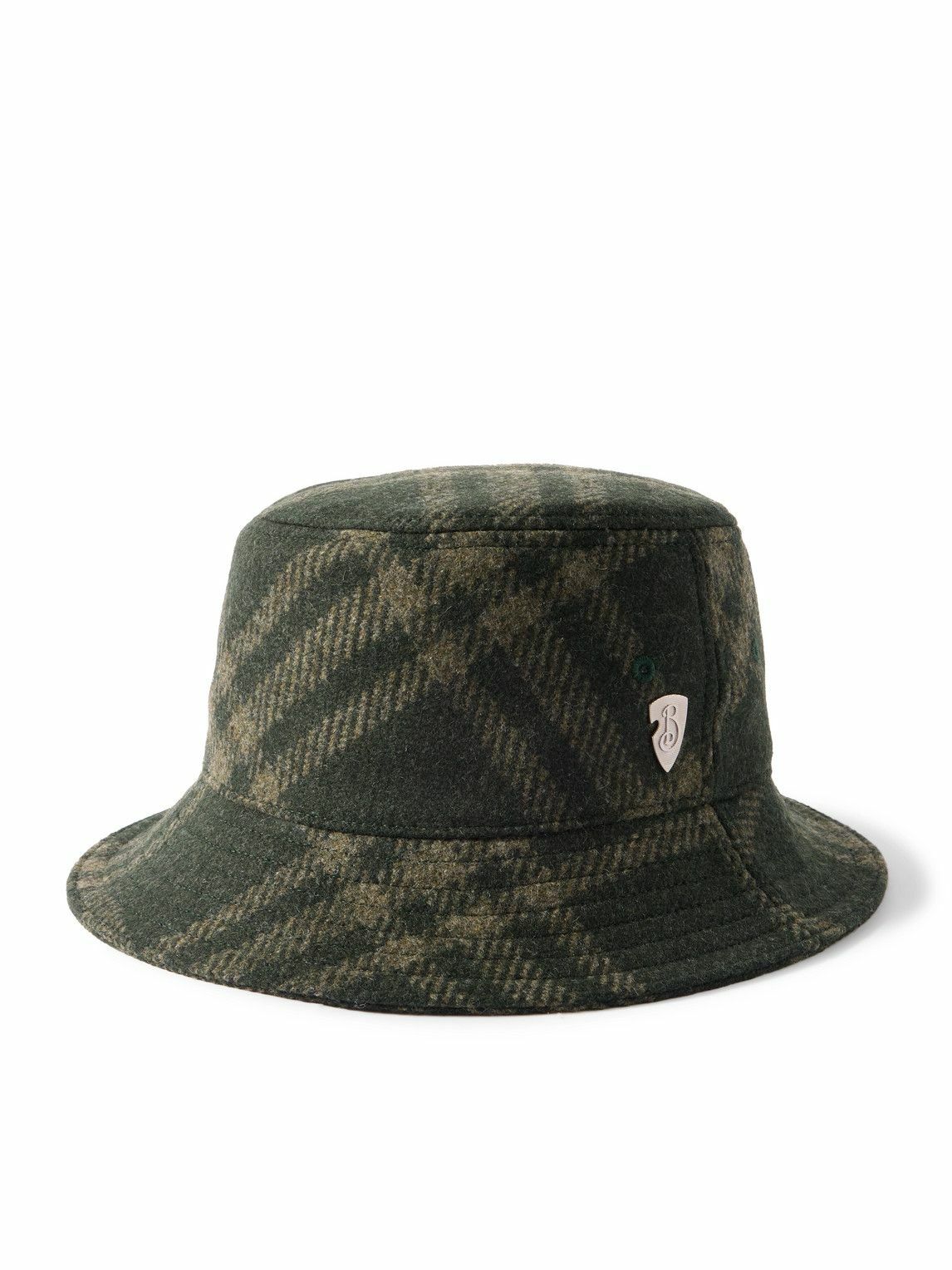 Burberry - Logo-Appliquéd Checked Brushed-Wool Bucket Hat - Green