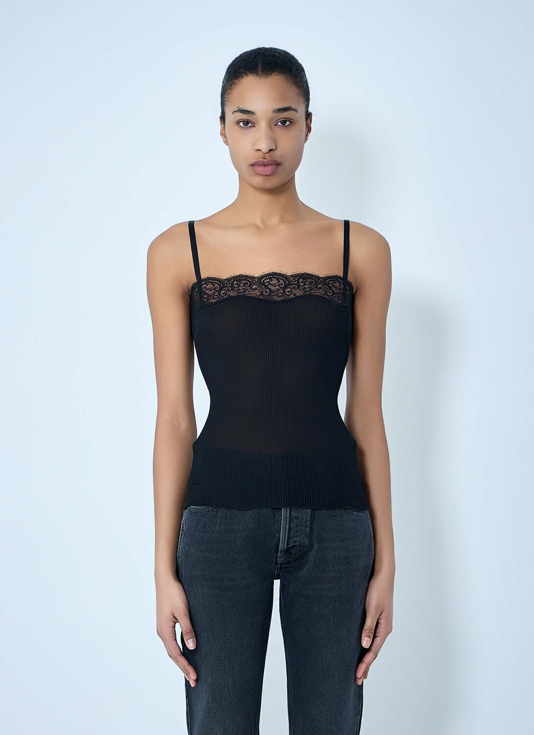 Saint Laurent Lace-Trimmed Silk Tank Top