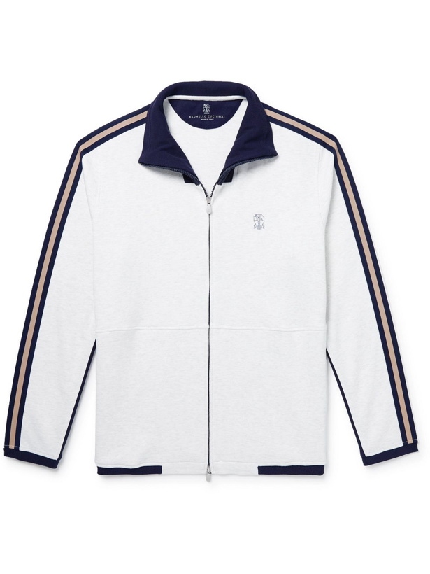 Photo: Brunello Cucinelli - Logo-Print Shell-Trimmed Cotton-Blend Jersey Track Jacket - White