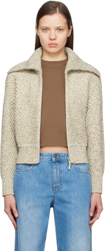 Photo: Ferragamo Off-White Mouliné Cotton Diagonal Rib Sweater