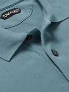 TOM FORD - Garment-Dyed Cotton-Piqué Polo Shirt - Blue