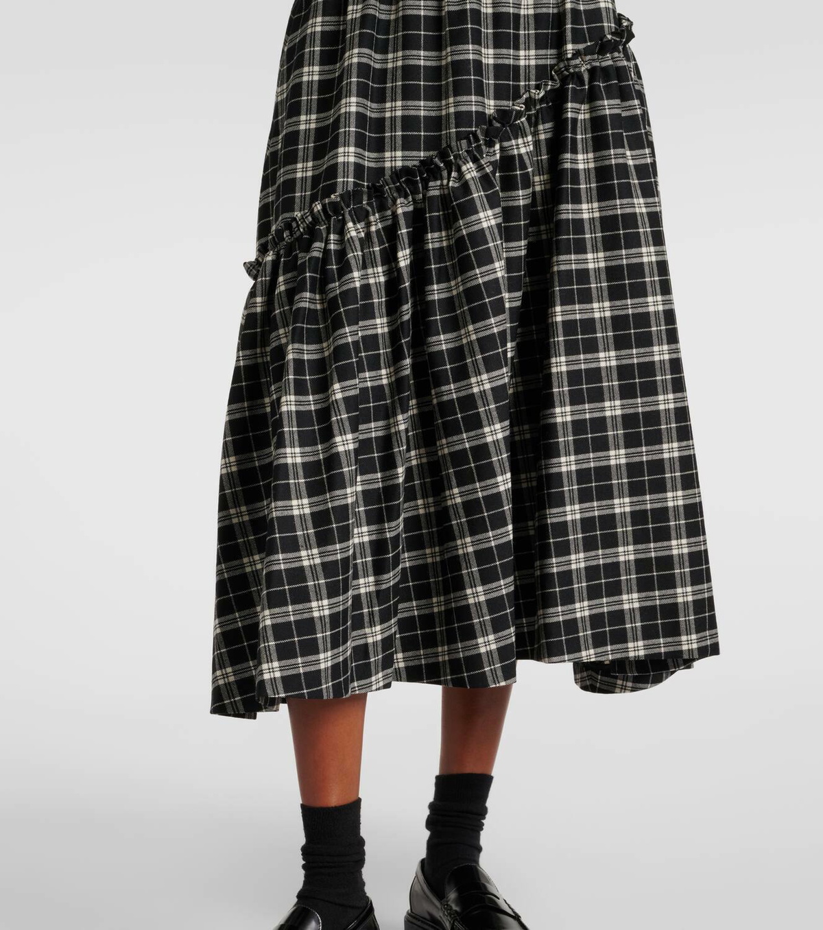Noir Kei Ninomiya Checked wool gabardine midi skirt Noir Kei