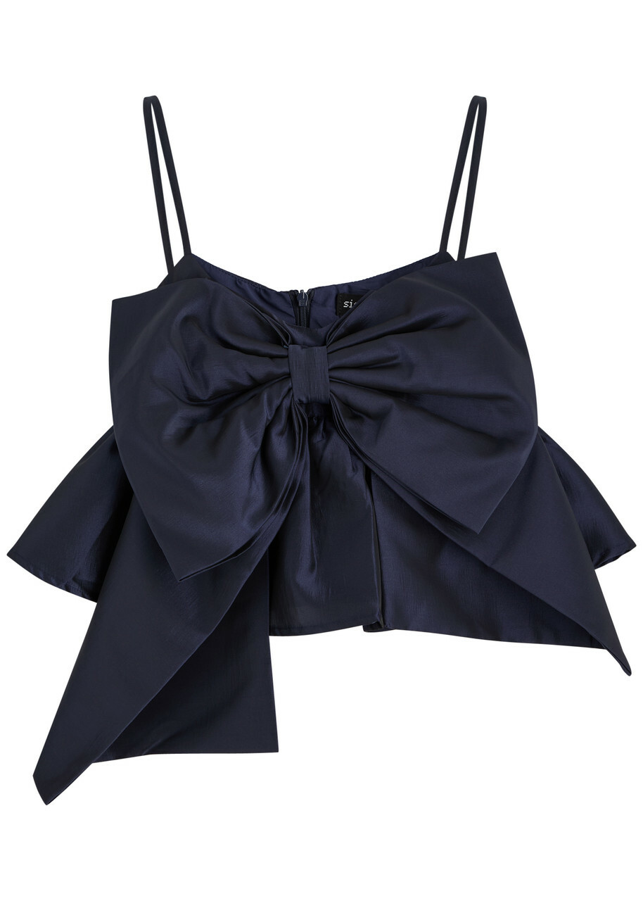 Sister Jane Pointe Bow-embellished Taffeta top Navy Sister Jane